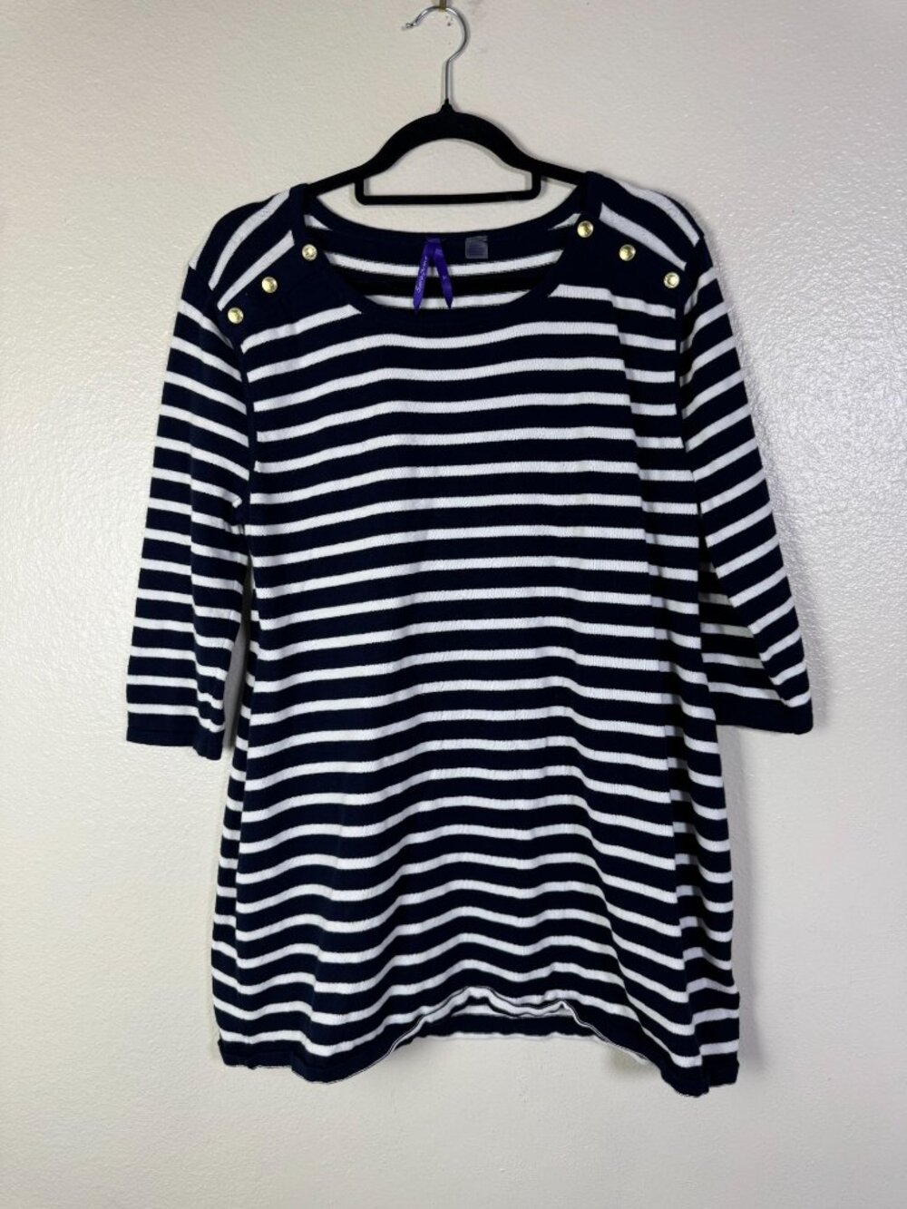 Seraphine Navy White Striped Maternity Sweater Tunic Top‎ Sz Medium Short sleeve